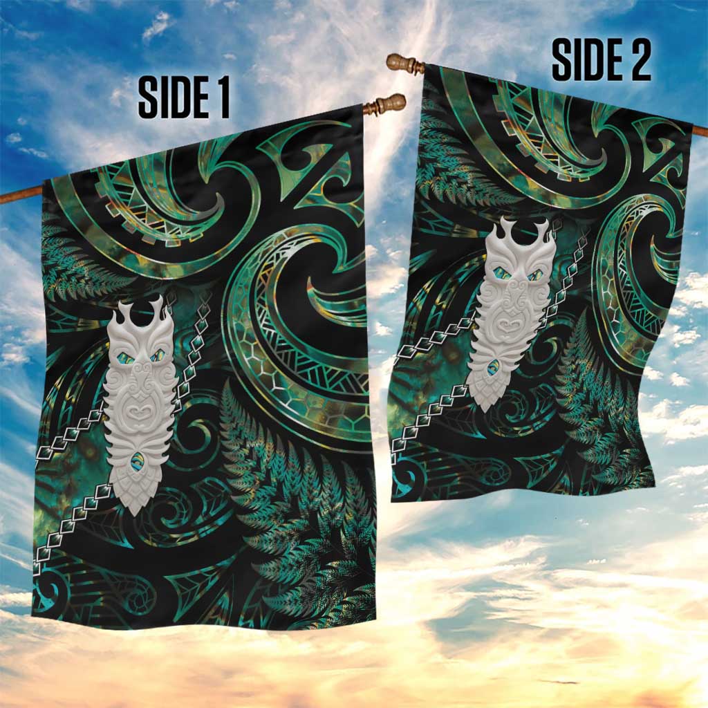 New Zealand Aotearoa Garden Flag Maori Tane Te Waiora Paua Shell Glitter Green LT05 - Polynesian Pride