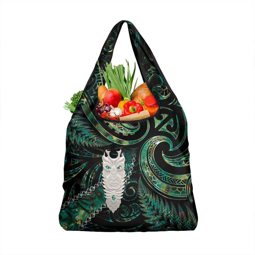 New Zealand Aotearoa Grocery Bag Maori Tane Te Waiora Paua Shell Glitter Green LT05 1-pack One Size Green - Polynesian Pride