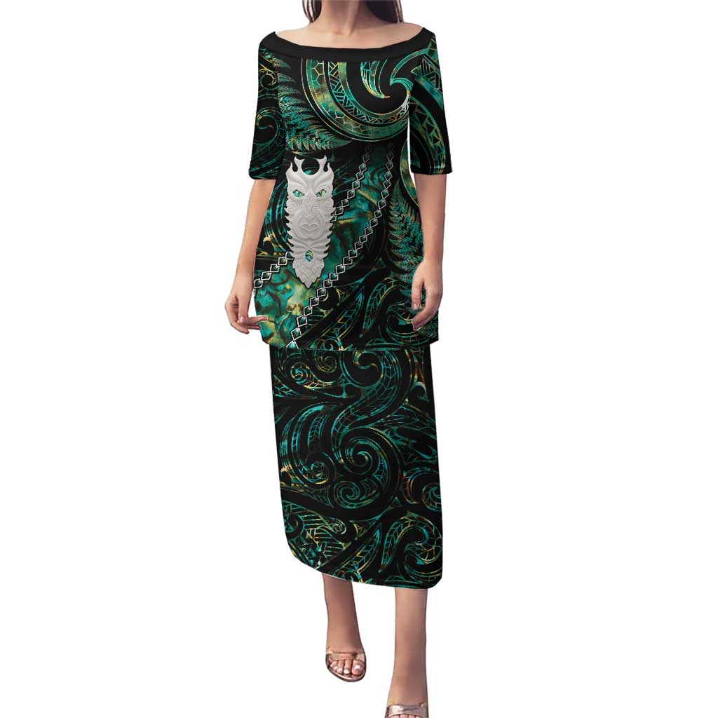 New Zealand Aotearoa Puletasi Maori Tane Te Waiora Paua Shell Glitter Green LT05 Long Dress Green - Polynesian Pride