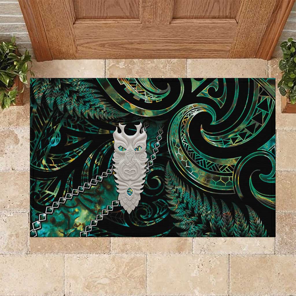 New Zealand Aotearoa Rubber Doormat Maori Tane Te Waiora Paua Shell Glitter Green LT05 Green - Polynesian Pride