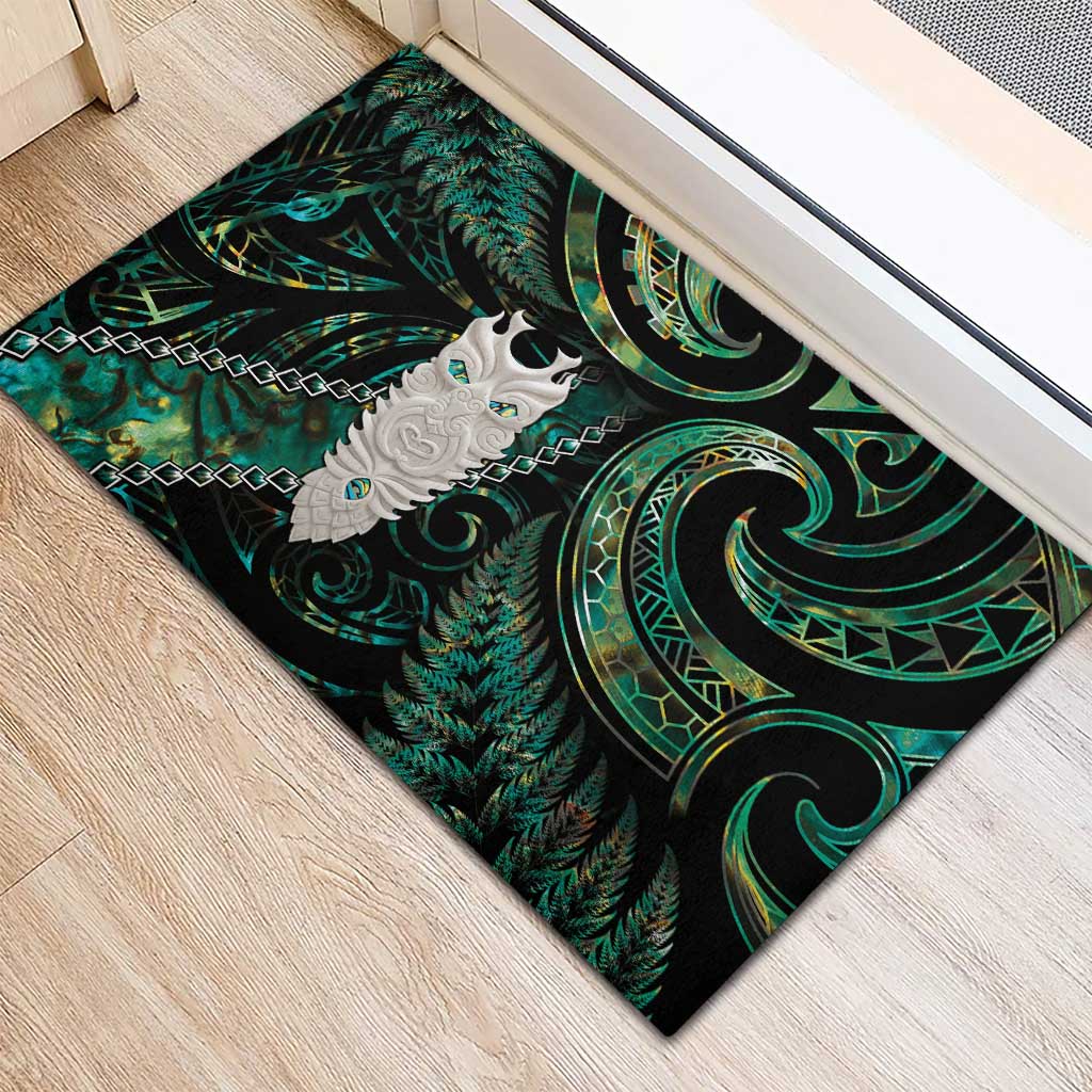 New Zealand Aotearoa Rubber Doormat Maori Tane Te Waiora Paua Shell Glitter Green LT05 - Polynesian Pride