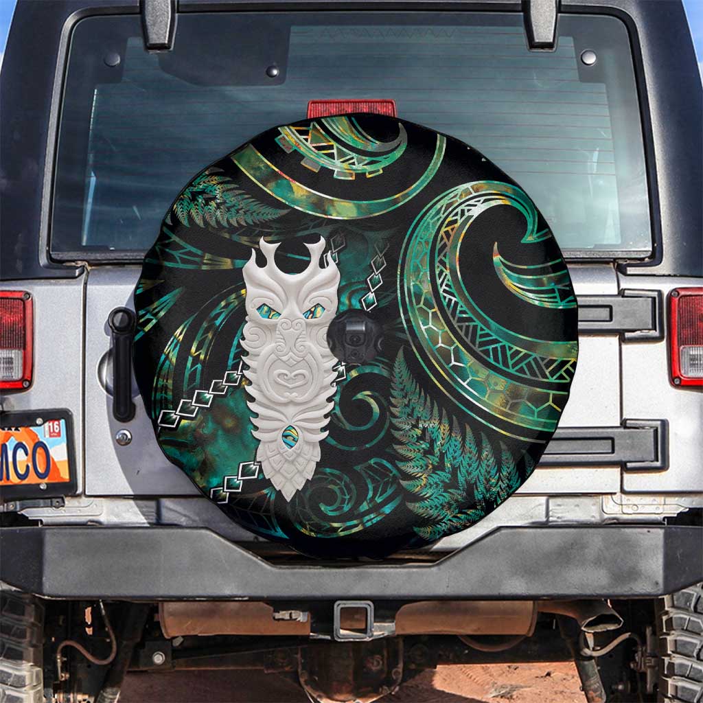 New Zealand Aotearoa Spare Tire Cover Maori Tane Te Waiora Paua Shell Glitter Green