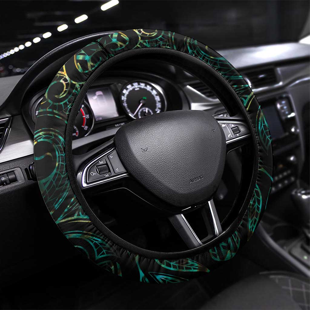 New Zealand Aotearoa Steering Wheel Cover Maori Tane Te Waiora Paua Shell Glitter Green LT05 Universal Fit Green - Polynesian Pride
