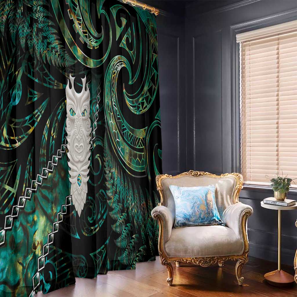New Zealand Aotearoa Window Curtain Maori Tane Te Waiora Paua Shell Glitter Green LT05 - Polynesian Pride