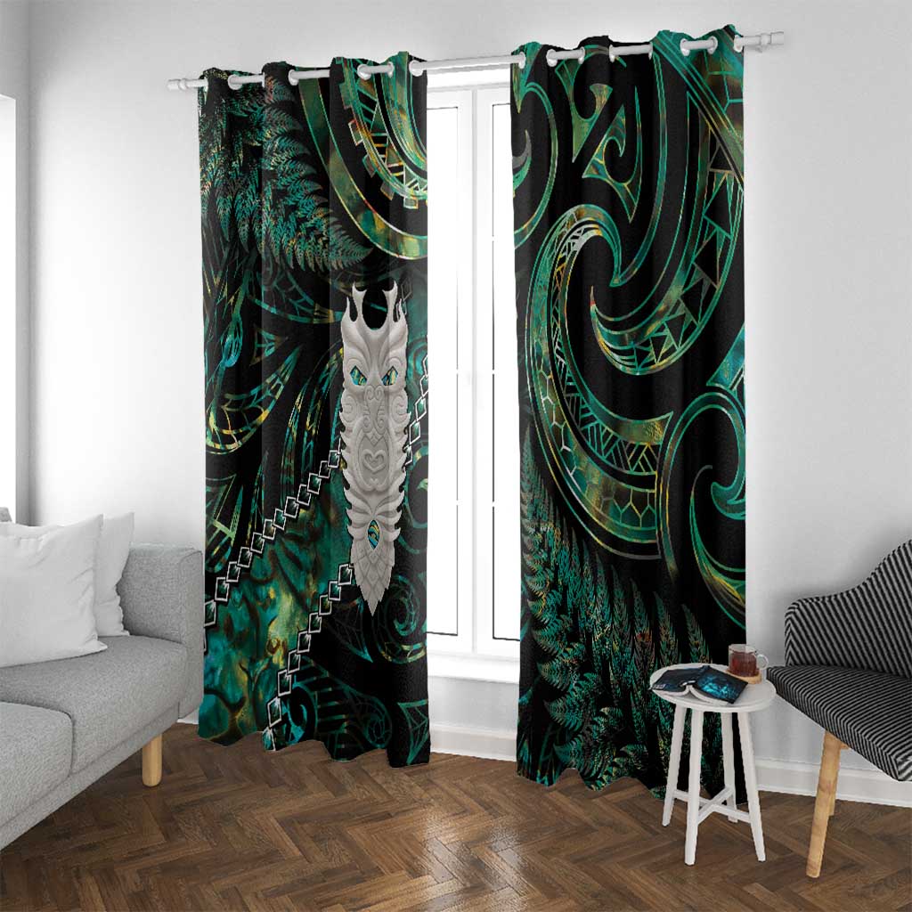 New Zealand Aotearoa Window Curtain Maori Tane Te Waiora Paua Shell Glitter Green LT05 With Grommets Green - Polynesian Pride
