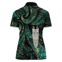 New Zealand Aotearoa Women Polo Shirt Maori Tane Te Waiora Paua Shell Glitter Green
