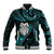 New Zealand Aotearoa Baseball Jacket Maori Wheku Paua Shell Glitter Turquoise