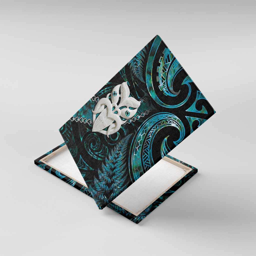 New Zealand Aotearoa Canvas Wall Art Maori Wheku Paua Shell Glitter Turquoise LT05 With Frame Turquoise - Polynesian Pride