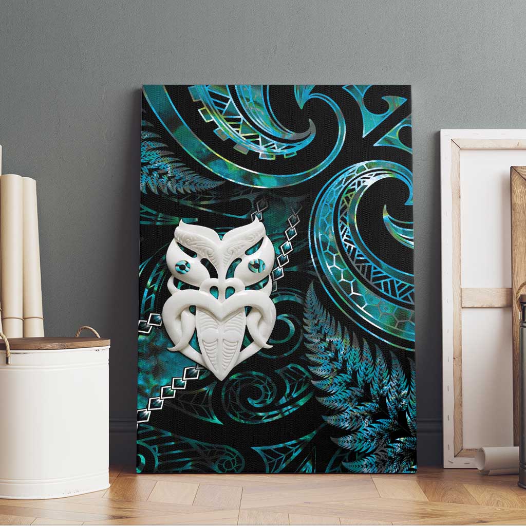 New Zealand Aotearoa Canvas Wall Art Maori Wheku Paua Shell Glitter Turquoise LT05 - Polynesian Pride
