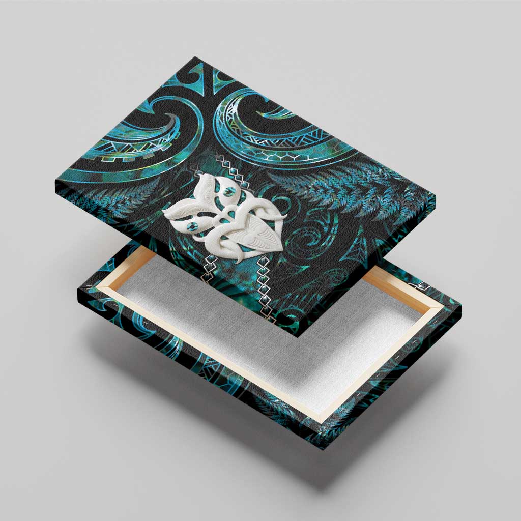 New Zealand Aotearoa Canvas Wall Art Maori Wheku Paua Shell Glitter Turquoise LT05 - Polynesian Pride