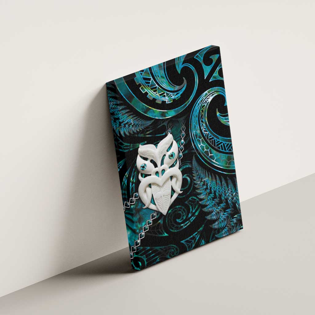 New Zealand Aotearoa Canvas Wall Art Maori Wheku Paua Shell Glitter Turquoise LT05 - Polynesian Pride