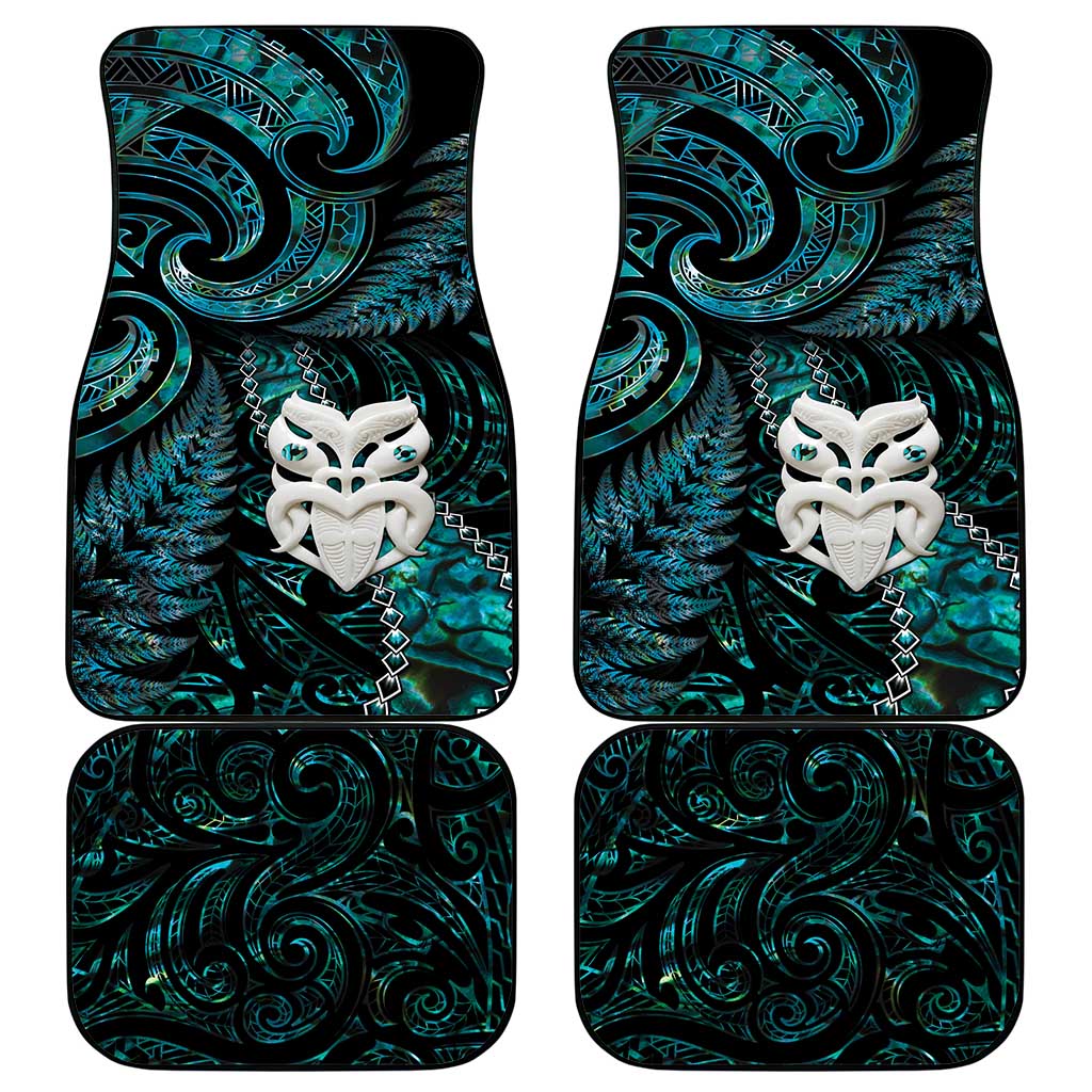 New Zealand Aotearoa Car Mats Maori Wheku Paua Shell Glitter Turquoise LT05 - Polynesian Pride