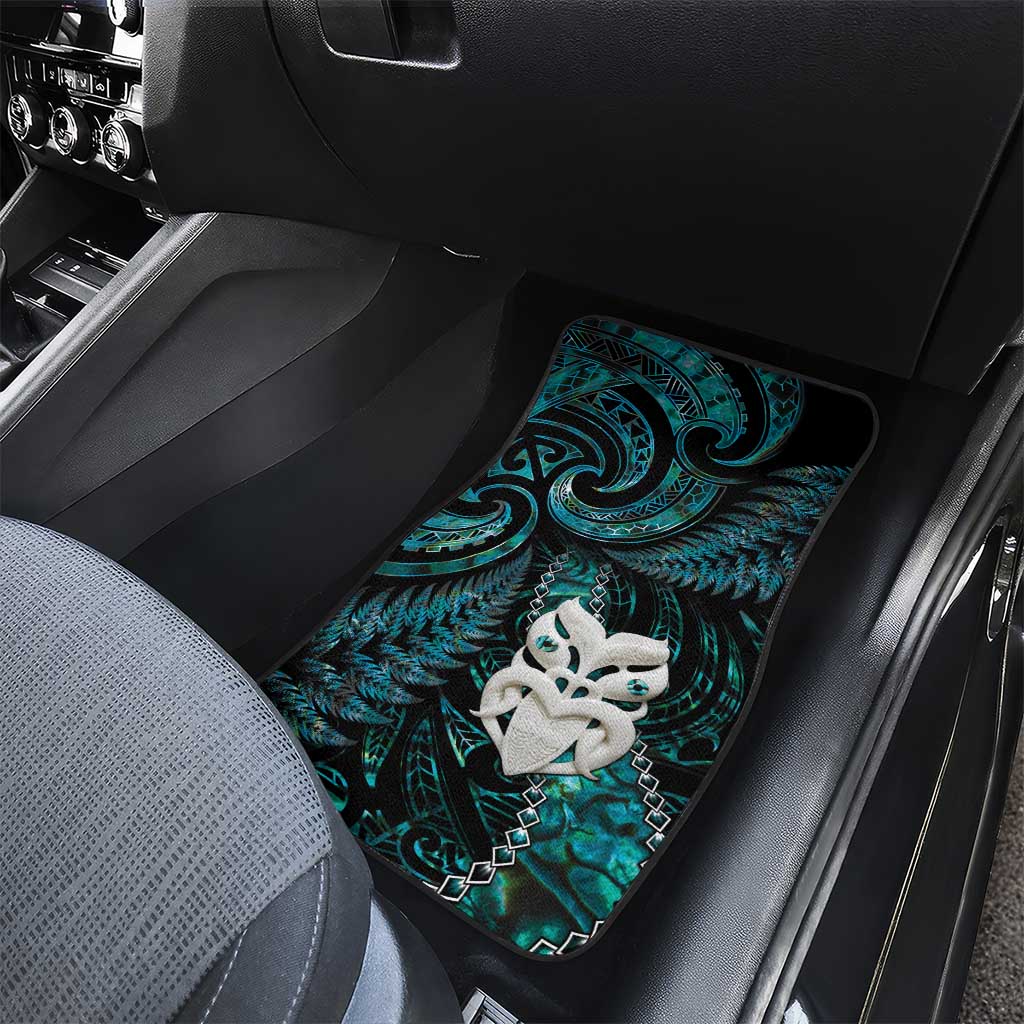 New Zealand Aotearoa Car Mats Maori Wheku Paua Shell Glitter Turquoise LT05 - Polynesian Pride