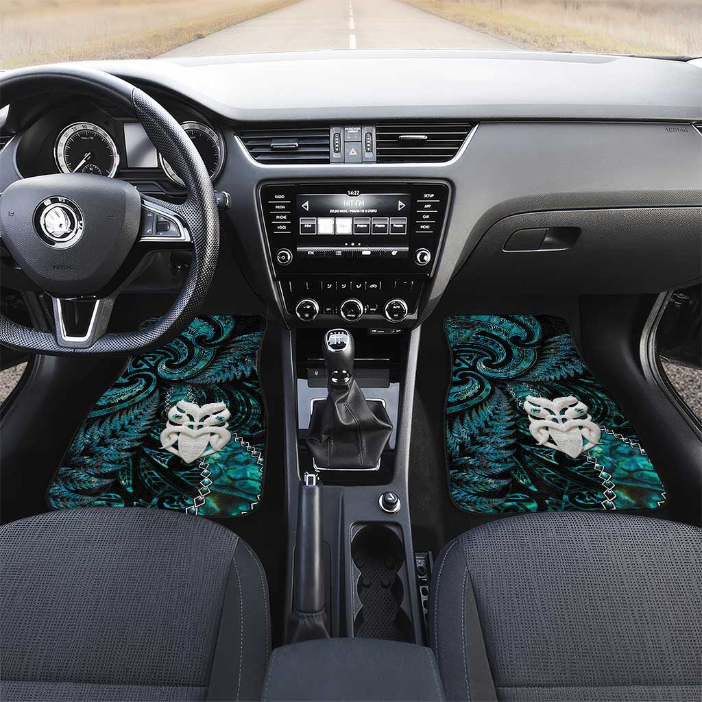 New Zealand Aotearoa Car Mats Maori Wheku Paua Shell Glitter Turquoise LT05 Set 2pcs - Front Turquoise - Polynesian Pride