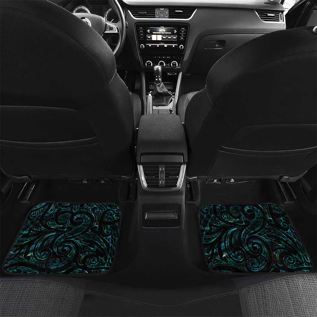 New Zealand Aotearoa Car Mats Maori Wheku Paua Shell Glitter Turquoise LT05 Set 2pcs - Back Turquoise - Polynesian Pride