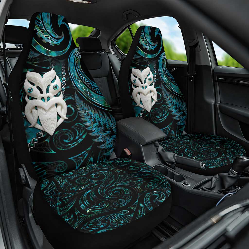 New Zealand Aotearoa Car Seat Cover Maori Wheku Paua Shell Glitter Turquoise