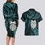 New Zealand Aotearoa Couples Matching Long Sleeve Bodycon Dress and Hawaiian Shirt Maori Wheku Paua Shell Glitter Turquoise