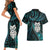 New Zealand Aotearoa Couples Matching Short Sleeve Bodycon Dress and Hawaiian Shirt Maori Wheku Paua Shell Glitter Turquoise