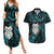 New Zealand Aotearoa Couples Matching Summer Maxi Dress and Hawaiian Shirt Maori Wheku Paua Shell Glitter Turquoise