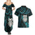 New Zealand Aotearoa Couples Matching Summer Maxi Dress and Hawaiian Shirt Maori Wheku Paua Shell Glitter Turquoise