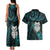 New Zealand Aotearoa Couples Matching Tank Maxi Dress and Hawaiian Shirt Maori Wheku Paua Shell Glitter Turquoise