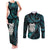 New Zealand Aotearoa Couples Matching Tank Maxi Dress and Long Sleeve Button Shirt Maori Wheku Paua Shell Glitter Turquoise