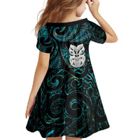 New Zealand Aotearoa Family Matching Long Sleeve Bodycon Dress and Hawaiian Shirt Maori Wheku Paua Shell Glitter Turquoise