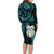 New Zealand Aotearoa Family Matching Long Sleeve Bodycon Dress and Hawaiian Shirt Maori Wheku Paua Shell Glitter Turquoise