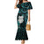 New Zealand Aotearoa Family Matching Mermaid Dress and Hawaiian Shirt Maori Wheku Paua Shell Glitter Turquoise