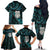 New Zealand Aotearoa Family Matching Off The Shoulder Long Sleeve Dress and Hawaiian Shirt Maori Wheku Paua Shell Glitter Turquoise