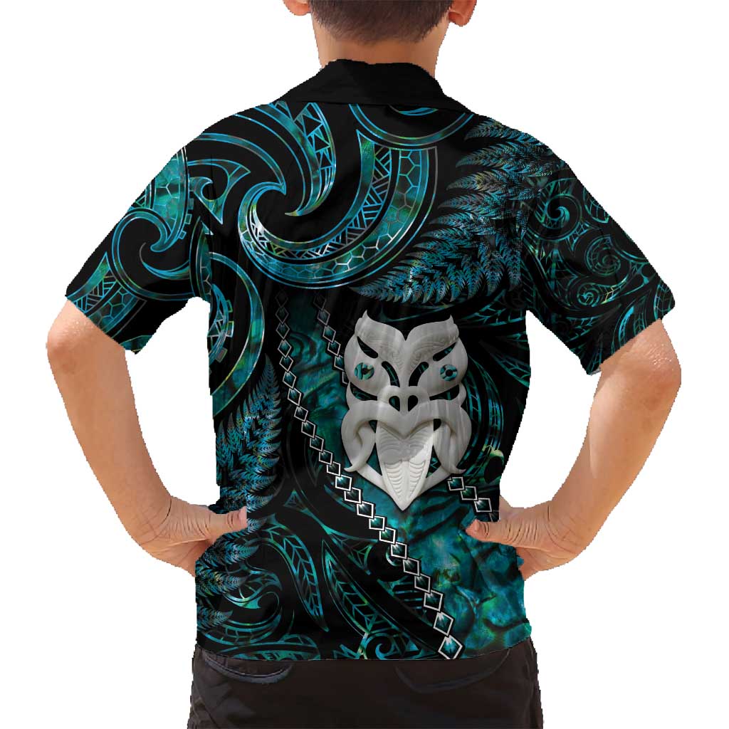 New Zealand Aotearoa Family Matching Off Shoulder Maxi Dress and Hawaiian Shirt Maori Wheku Paua Shell Glitter Turquoise