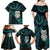 New Zealand Aotearoa Family Matching Off Shoulder Maxi Dress and Hawaiian Shirt Maori Wheku Paua Shell Glitter Turquoise