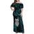 New Zealand Aotearoa Family Matching Off Shoulder Maxi Dress and Hawaiian Shirt Maori Wheku Paua Shell Glitter Turquoise