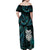 New Zealand Aotearoa Family Matching Off Shoulder Maxi Dress and Hawaiian Shirt Maori Wheku Paua Shell Glitter Turquoise