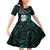 New Zealand Aotearoa Family Matching Off Shoulder Short Dress and Hawaiian Shirt Maori Wheku Paua Shell Glitter Turquoise