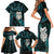 New Zealand Aotearoa Family Matching Short Sleeve Bodycon Dress and Hawaiian Shirt Maori Wheku Paua Shell Glitter Turquoise