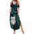 New Zealand Aotearoa Family Matching Summer Maxi Dress and Hawaiian Shirt Maori Wheku Paua Shell Glitter Turquoise