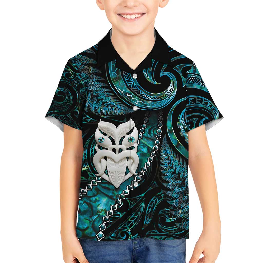 New Zealand Aotearoa Family Matching Tank Maxi Dress and Hawaiian Shirt Maori Wheku Paua Shell Glitter Turquoise