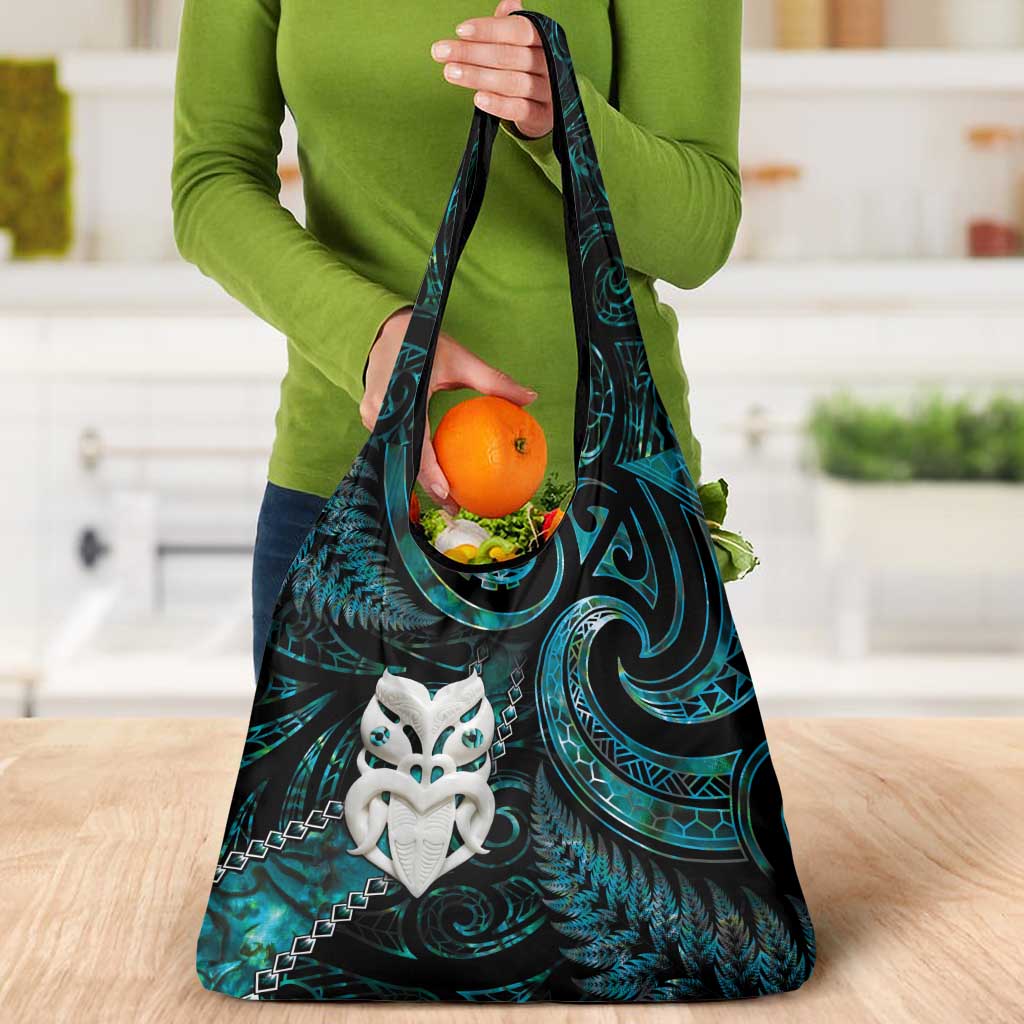 New Zealand Aotearoa Grocery Bag Maori Wheku Paua Shell Glitter Turquoise LT05 - Polynesian Pride