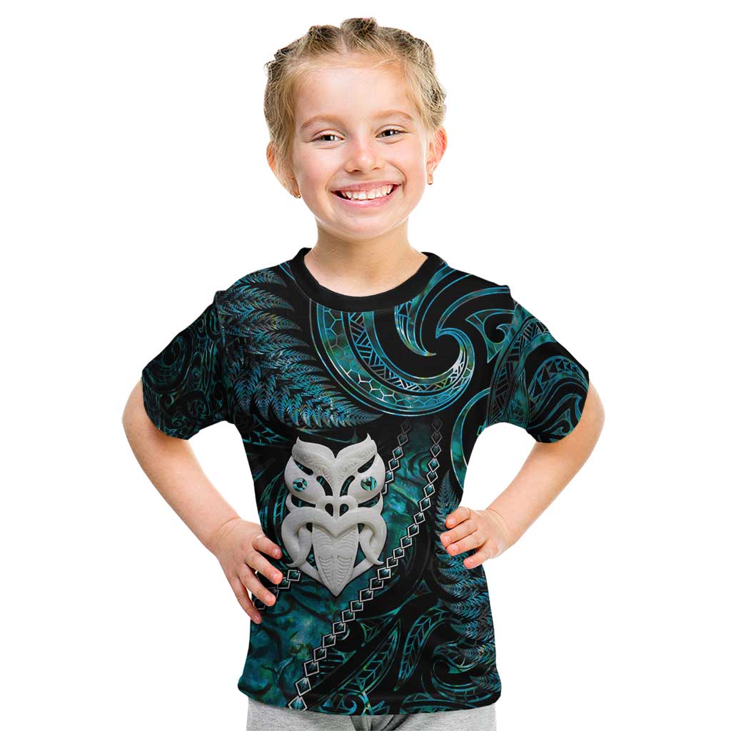 New Zealand Aotearoa Kid T Shirt Maori Wheku Paua Shell Glitter Turquoise