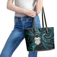 New Zealand Aotearoa Leather Tote Bag Maori Wheku Paua Shell Glitter Turquoise LT05 - Polynesian Pride