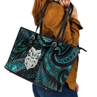 New Zealand Aotearoa Leather Tote Bag Maori Wheku Paua Shell Glitter Turquoise LT05 - Polynesian Pride