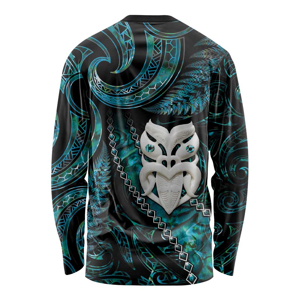 New Zealand Aotearoa Long Sleeve Shirt Maori Wheku Paua Shell Glitter Turquoise