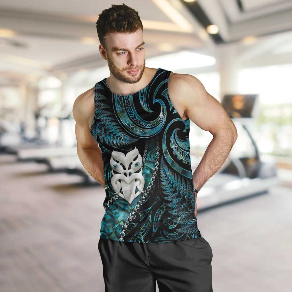 New Zealand Aotearoa Men Tank Top Maori Wheku Paua Shell Glitter Turquoise LT05 Turquoise - Polynesian Pride