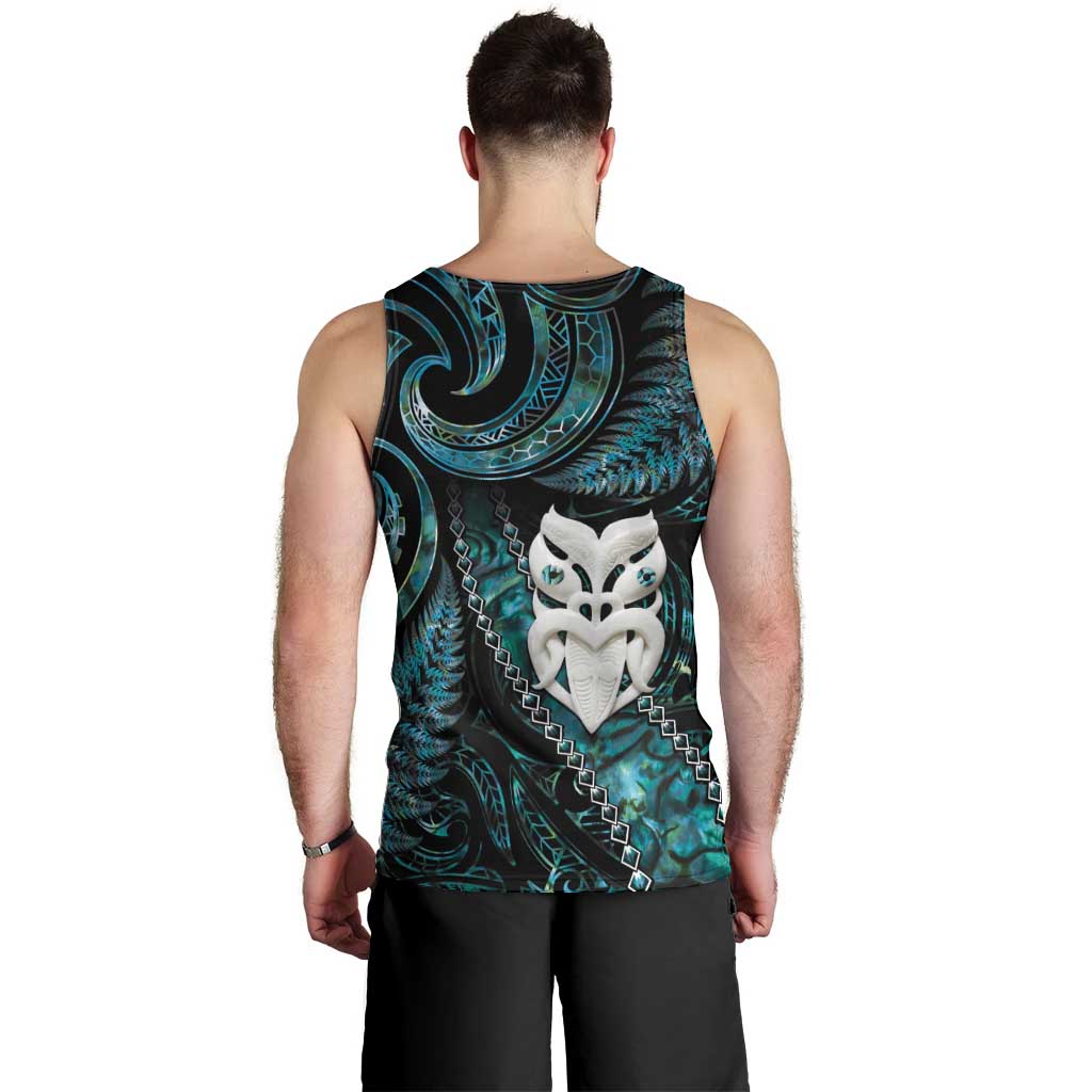New Zealand Aotearoa Men Tank Top Maori Wheku Paua Shell Glitter Turquoise LT05 - Polynesian Pride