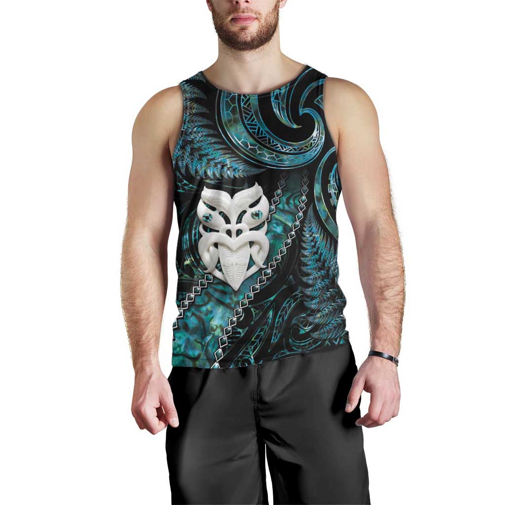 New Zealand Aotearoa Men Tank Top Maori Wheku Paua Shell Glitter Turquoise LT05 - Polynesian Pride