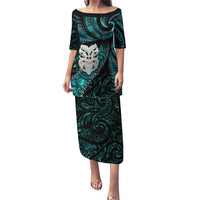 New Zealand Aotearoa Puletasi Maori Wheku Paua Shell Glitter Turquoise LT05 Long Dress Turquoise - Polynesian Pride