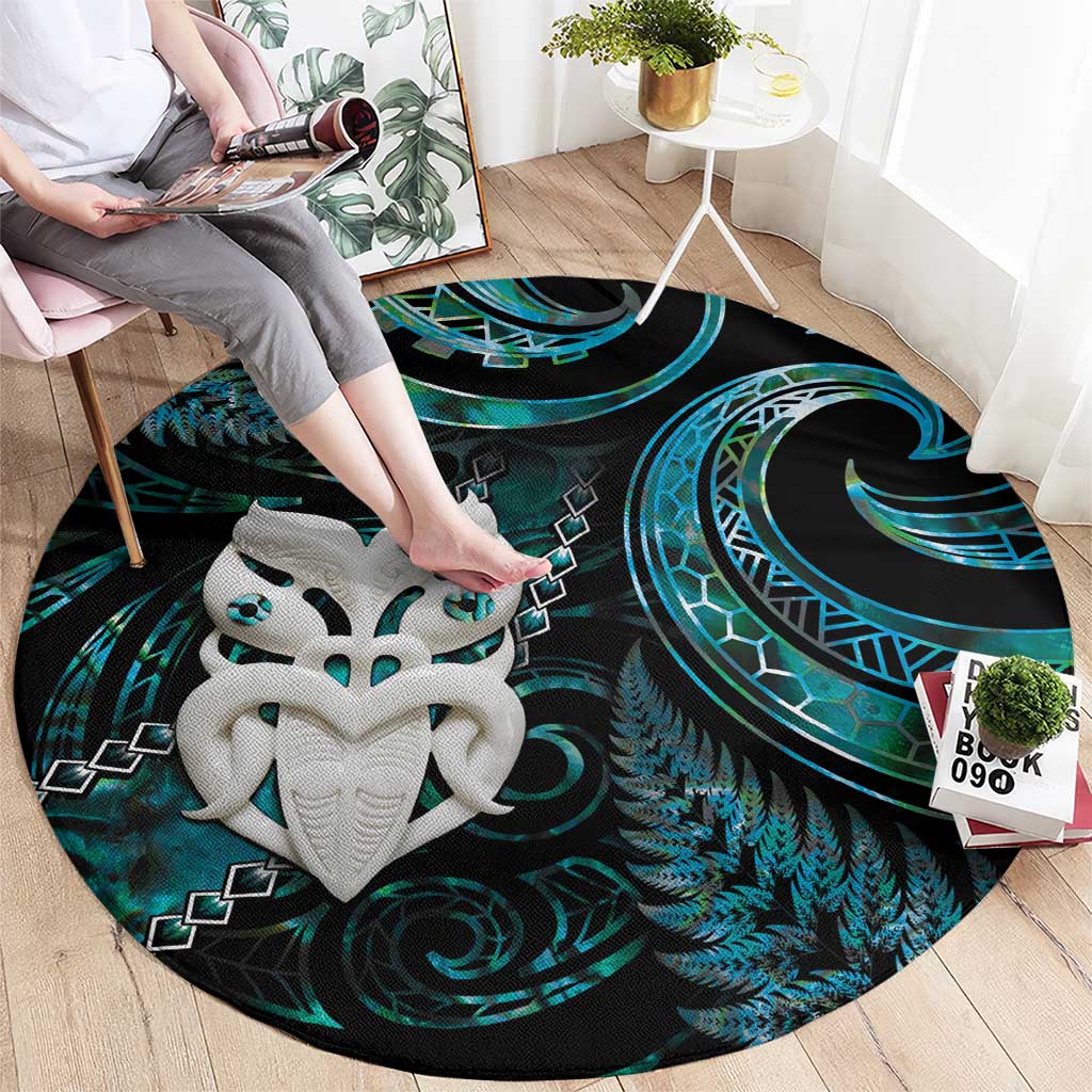 New Zealand Aotearoa Round Carpet Maori Wheku Paua Shell Glitter Turquoise