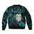 New Zealand Aotearoa Sleeve Zip Bomber Jacket Maori Wheku Paua Shell Glitter Turquoise