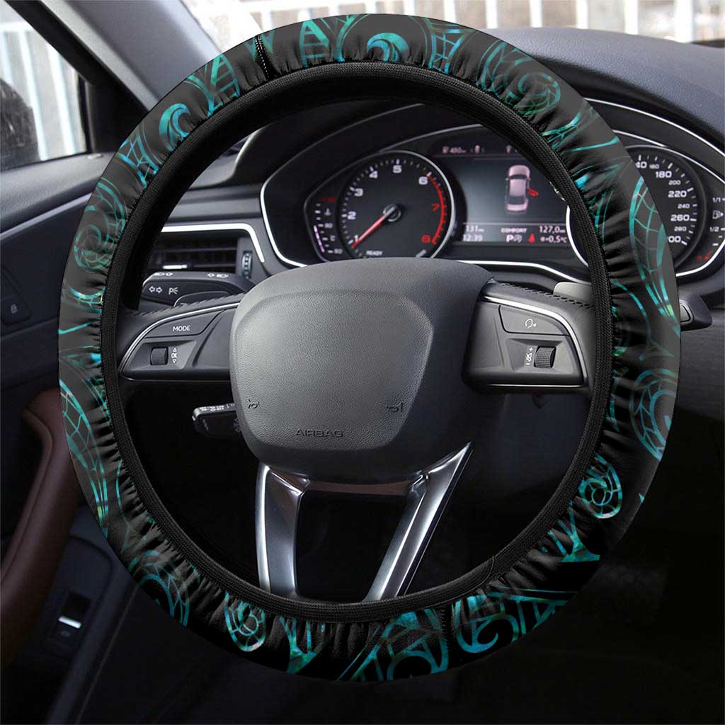 New Zealand Aotearoa Steering Wheel Cover Maori Wheku Paua Shell Glitter Turquoise LT05 - Polynesian Pride